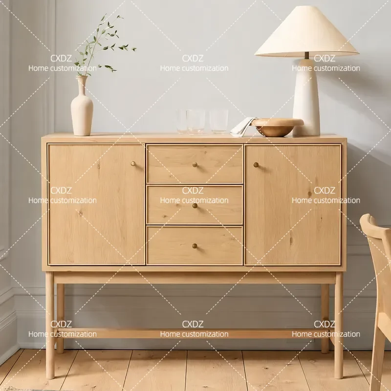 Solid Wood Floor to Ceiling Side Cabinet Log Color Storage Locker for Porch Bedroom Dining Room