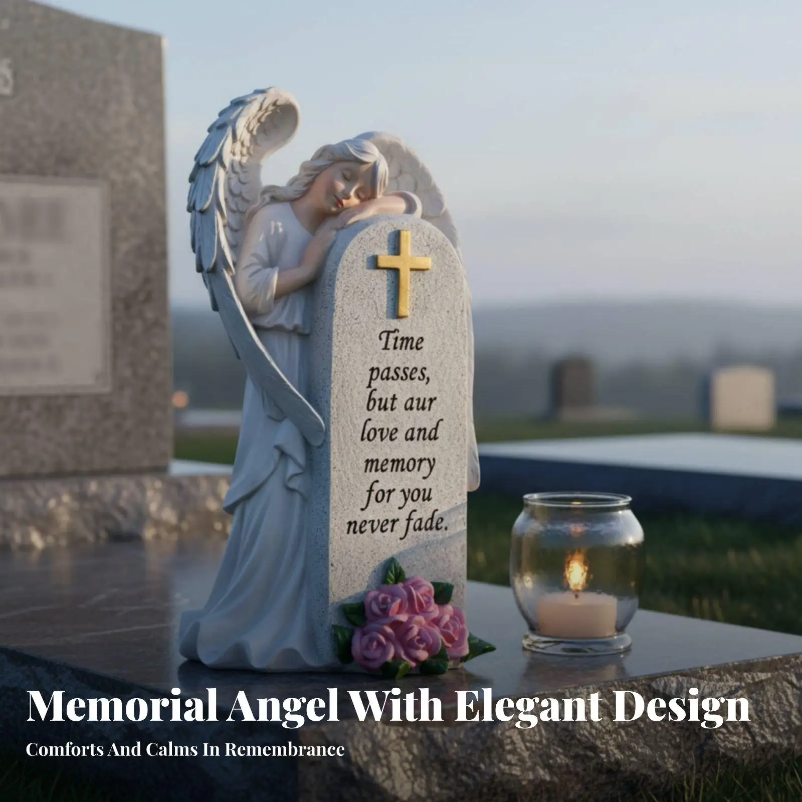 Angel Memorial Statue for Outdoor Grave Decor Weatherproof Resin Figurine Sympathy Gift Vintage Decoration Piece Art