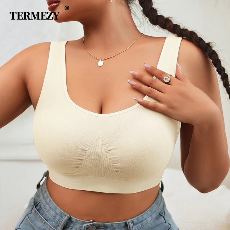 

TERMEZY Plus Size Women Wireless Full Cup Sports Bra Breathable Mesh Back Comfort Support Yoga Bra Seamless Push Up Lingerie