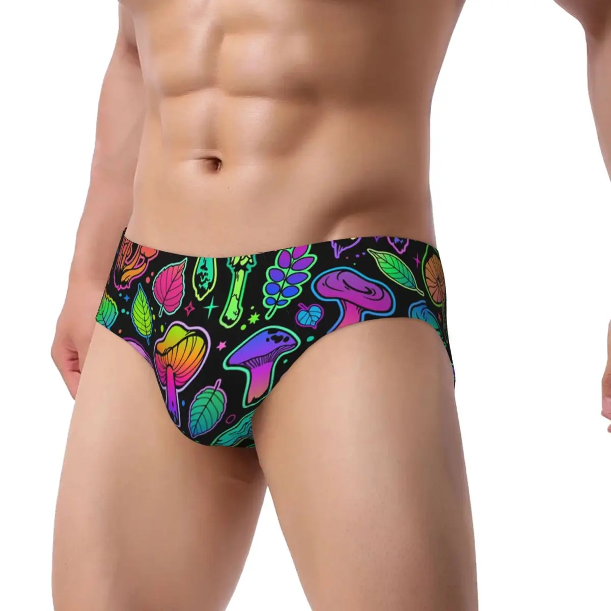 Custom Mens Psychedelic Magic Rainbow Mushrooms Men Brief Panties Male Stretch Mysterious Boho Underwear Underpants