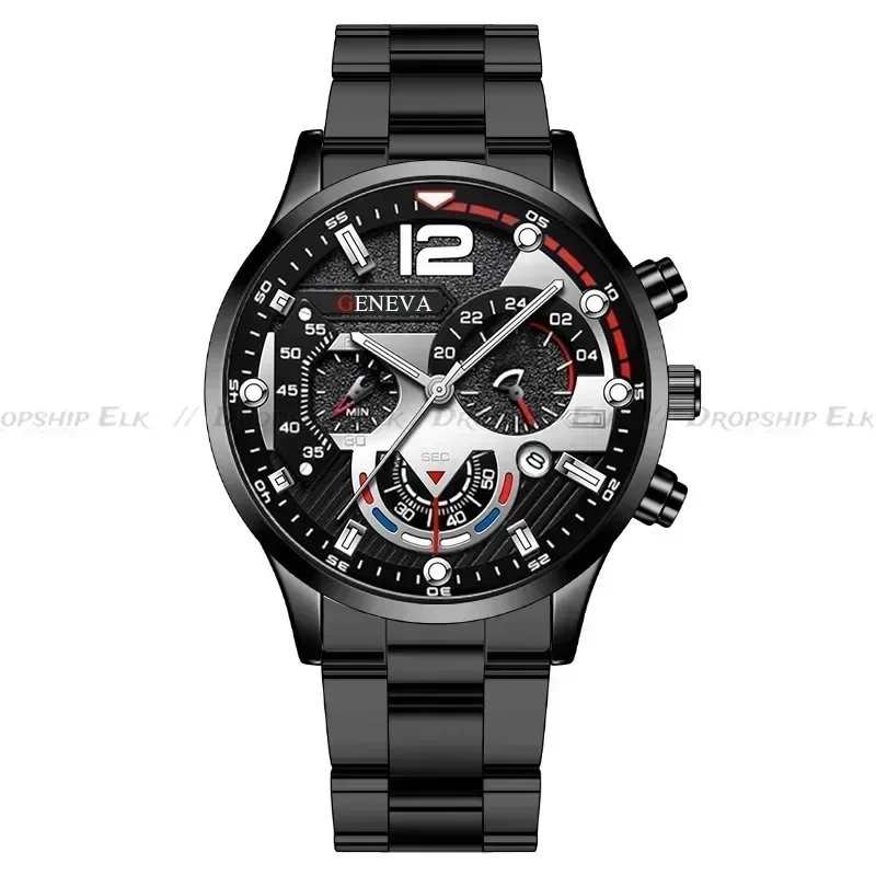 남성용 스테인리스 스틸 시계, 럭셔리 쿼츠 손목시계, 달력 야광 시계, 비즈니스 캐주얼 시계, 패션