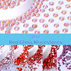 SS6-SS30 Red Series Non Hotfix Rhinestones Glitter Glass Flatback Crystal Strass Nail Art Gems For Garment Crafts Decoration