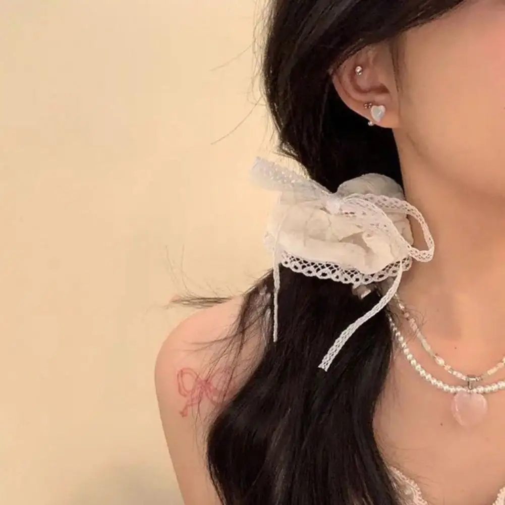 Elegant Lace เย็บปักถักร้อยโบว์ผมคลิปสีทึบ Retro สาวคลิปผมของขวัญผมหวานเจ้าหญิง Headdress อุปกรณ์เสริม R0K3