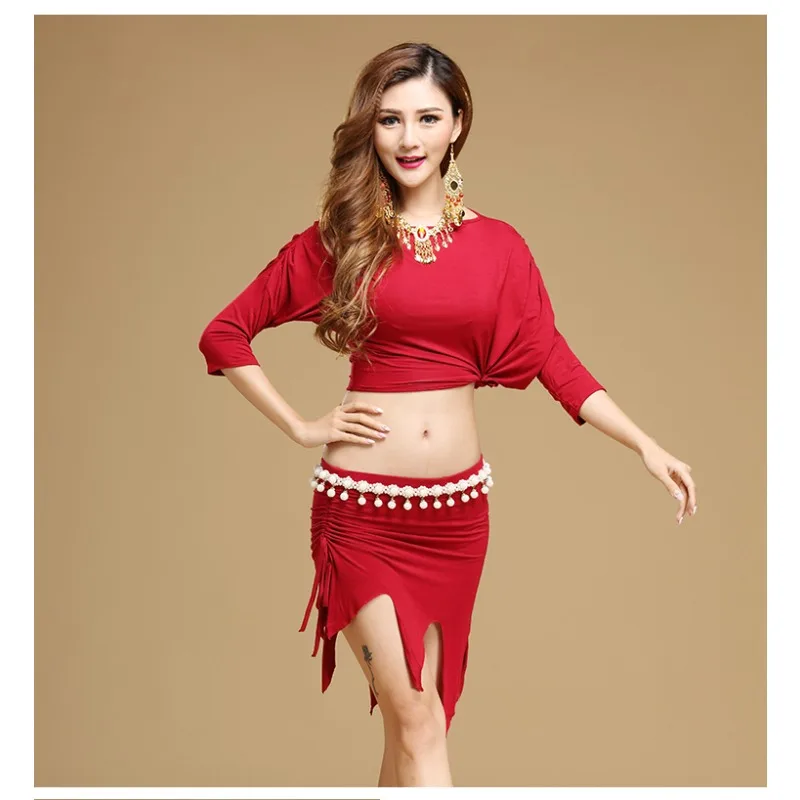 Vestido de actuación de danza del vientre personalizado, conjunto de práctica, Falda superior de danza del vientre
