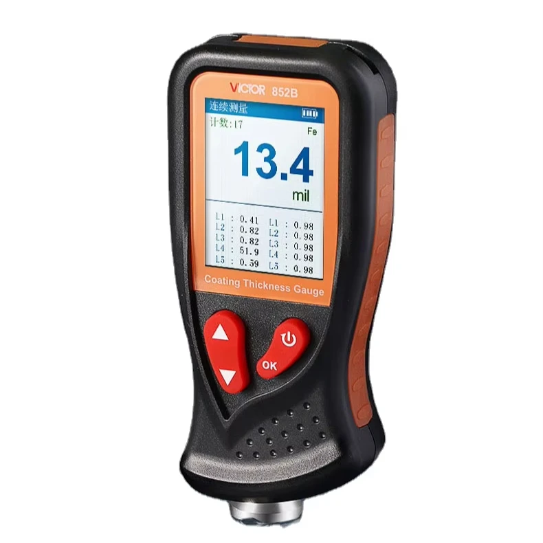 

852B Coating Thickness Gauge Auto Fe/NFe Identification Speech Alarm and Rechargeable Power Coating Thickness Tester