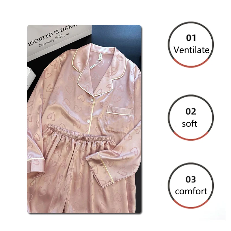 بيجامة من الحرير الجليدي للسيدات بأكمام طويلة من الدانتيل مميز مكون من قطعتين ملابس منزلية حلوة ملابس نوم للسيدات باللون الأزرق ملابس للاستلقاء