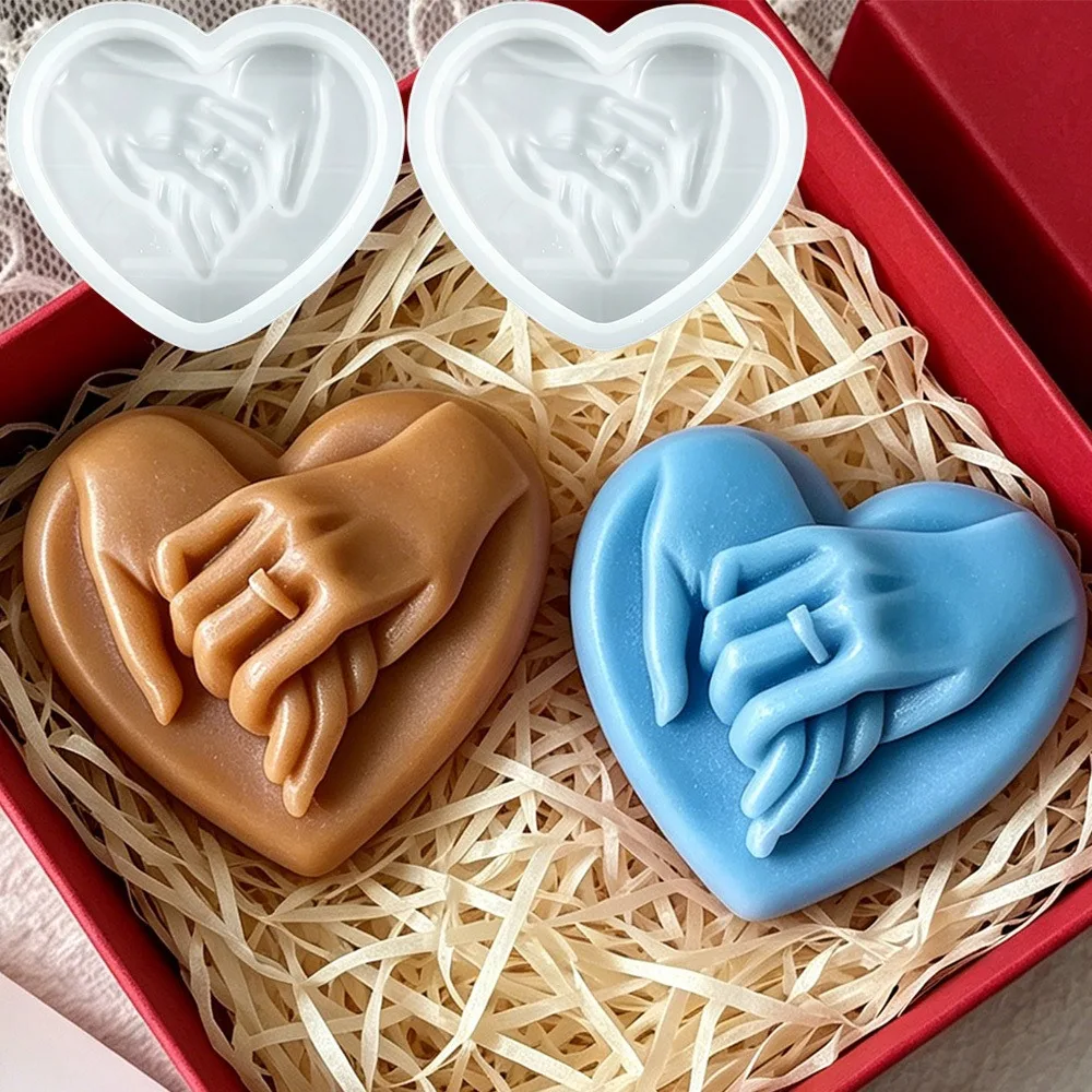 2pcs/set Hand Heart Candle Silicone Mold 3D Ring Handshake Soap Resin Making Tool DIY Wedding Engagement Couple Gift