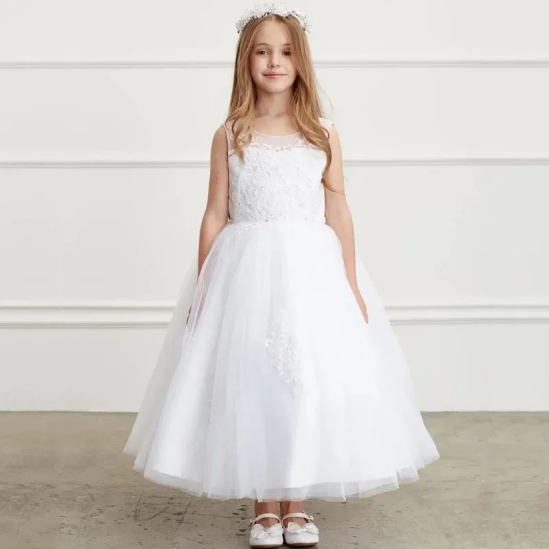 فساتين فتاة الزهور المخصصة بنمط المزهرة باللون الأزرق السماوي مع شريط بدون أكمام لحفلات الزفاف وأعياد الميلاد وحفلات الأميرة