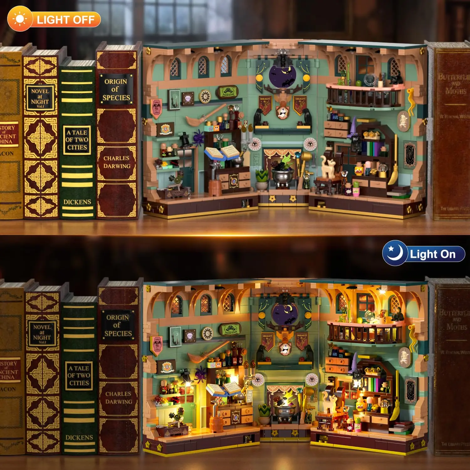 مجموعة بناء دفتر الجرعة السحرية مع غلاف كتب خفيف يمكنك صنعه بنفسك لرف الكتب وديكور المنزل نموذج طوب مصغر للبالغين والأطفال