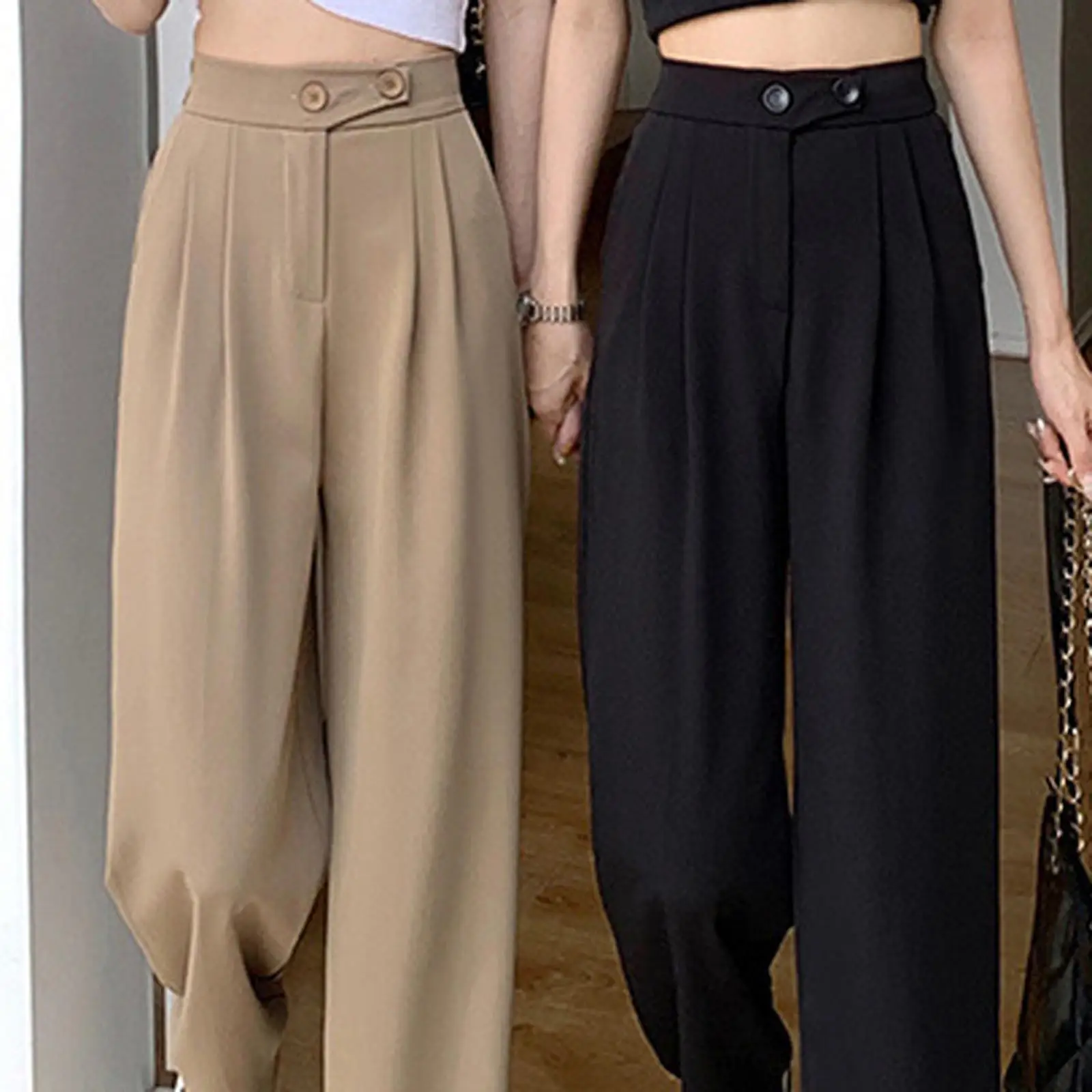 Womens Wide Leg Pants Straight Leg High Waisted Office Loose Long Pants L White