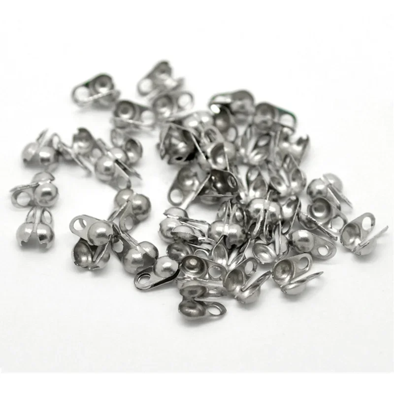 2500Pcs Silver Tone Stainless Steel Calotte End Crimps Charm Beads Tips For Jewelry Findings Wholesale 8x4mm