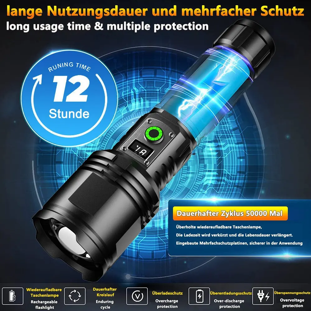 High Power XHP360 LED 36-CORE Flashlight With LCD Power Display Life Waterproof  Zoomable Torch For Camping Emergency