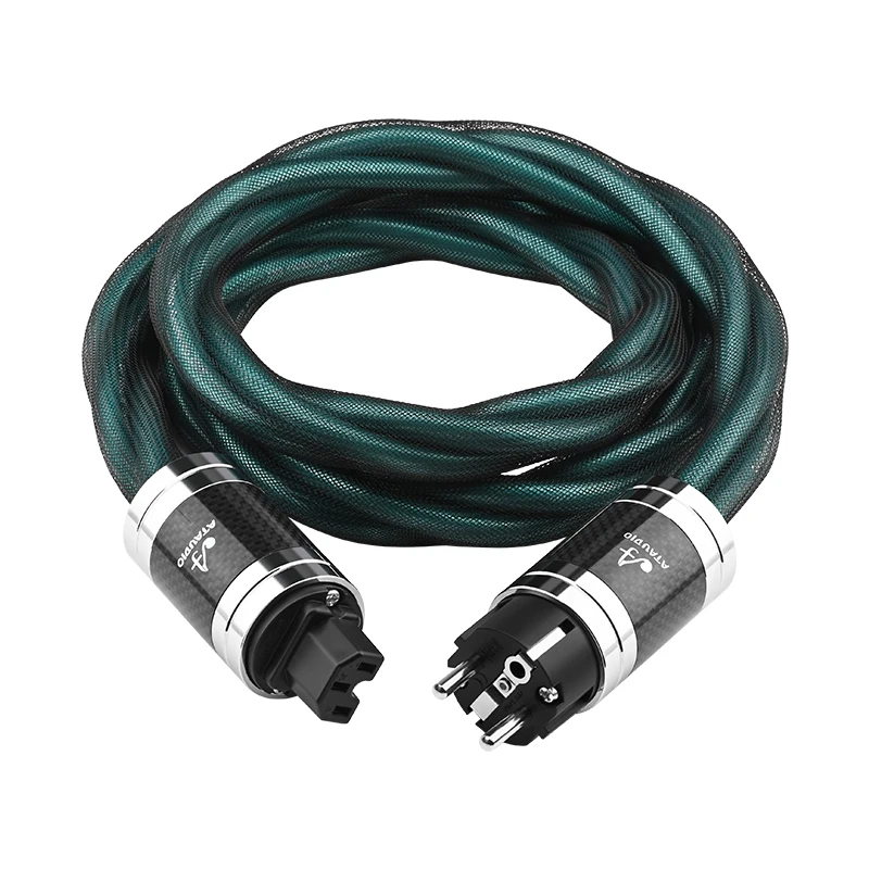ATAUDIO HiFi-Netzkabel, hochwertiges 8N OCC HiFI Audio EU/US/AU-Stromkabel mit rhodiniertem Kohlefaserstecker für Verstärker 5