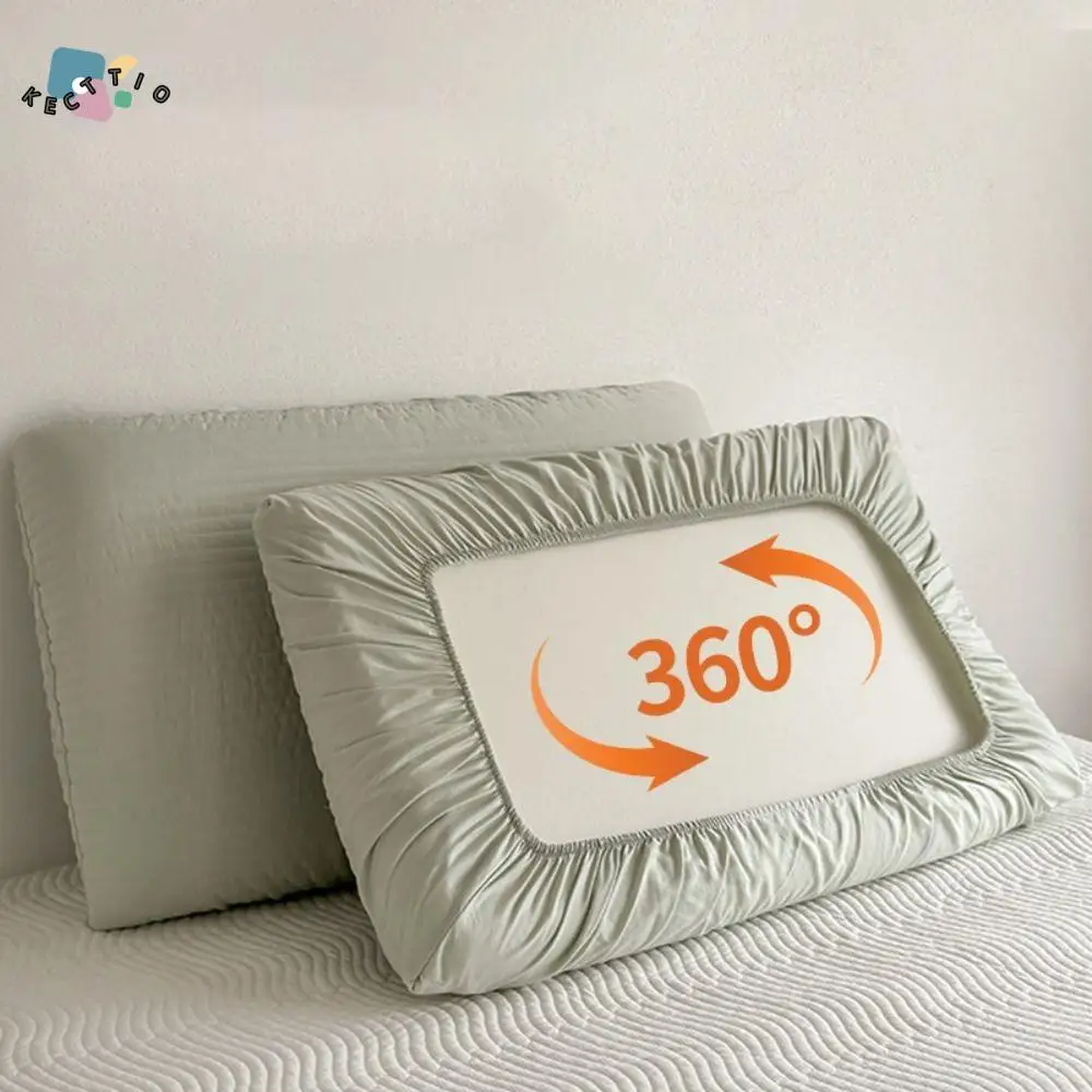 

Cotton Elastic Band Pillowcase Quilted Stripe Pattern Dormitory Pillow Cover Solid Color Skin-friendly Latex Pillow Pillowslip