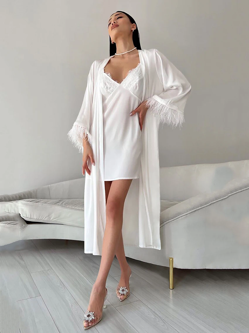 

Marthaqiqi Velvet Women Nightwear Set V-Neck Robe Long Sleeve Bathrobe Spaghetti Strap Sleepwear Mini Dress Ladies Pajamas Suit