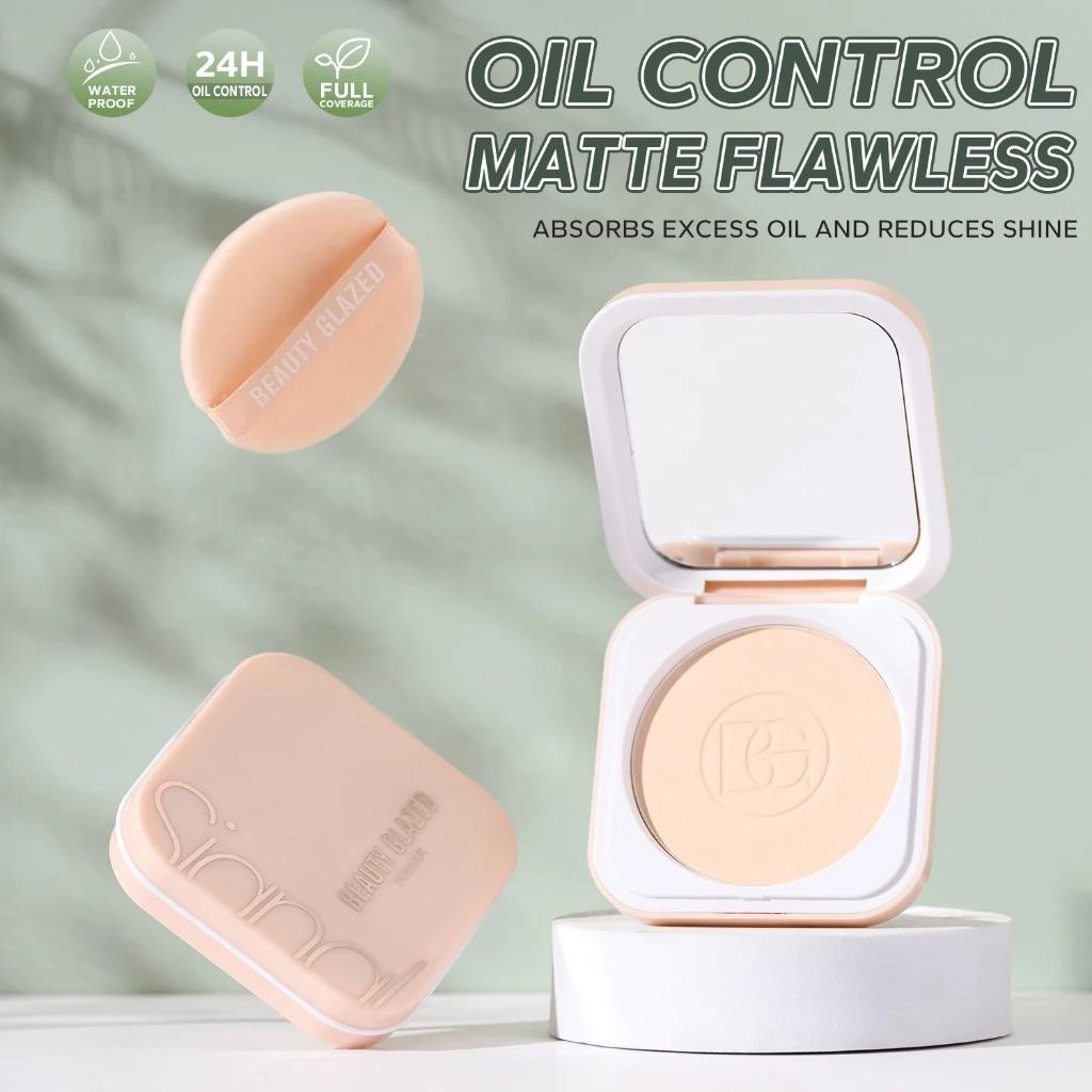 Beauty Glazed Face Powder 24h Oil Control Matte Flawless Full Coverage Long Lasting Soft Waterproof With Mirror And Puff