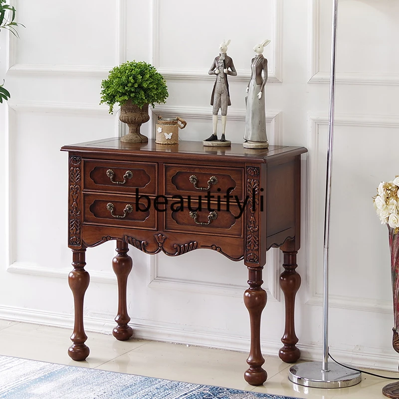 Four-chest cabinet European style solid wood small bucket cabinet drawer porch storage is old