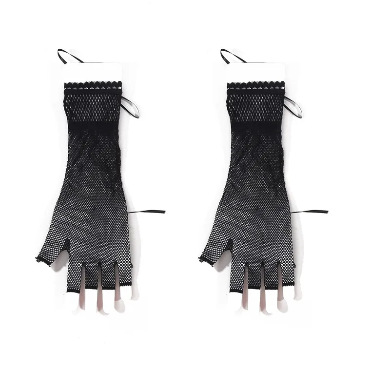 Long Black Fishnet Gloves Halloween Women Sexy Mesh Lace Fingerless Gloves Girls Dance Gothic Punk Rock Festival Gloves Mittens