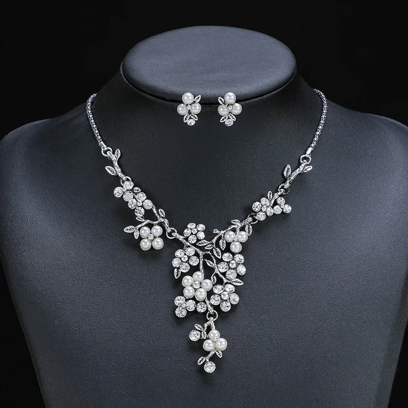 2024 New Women\'s Fashion Branch Pearl Style American Literary Vintage Necklace National Jewelry Set Collarbone Chain Earring