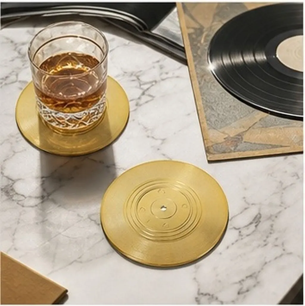 2Pcs Creative Vinyl Disc Coasters Retro Record Style Drink Mats Functional Stylish for Coffee Mug Bottle Home Office Decor