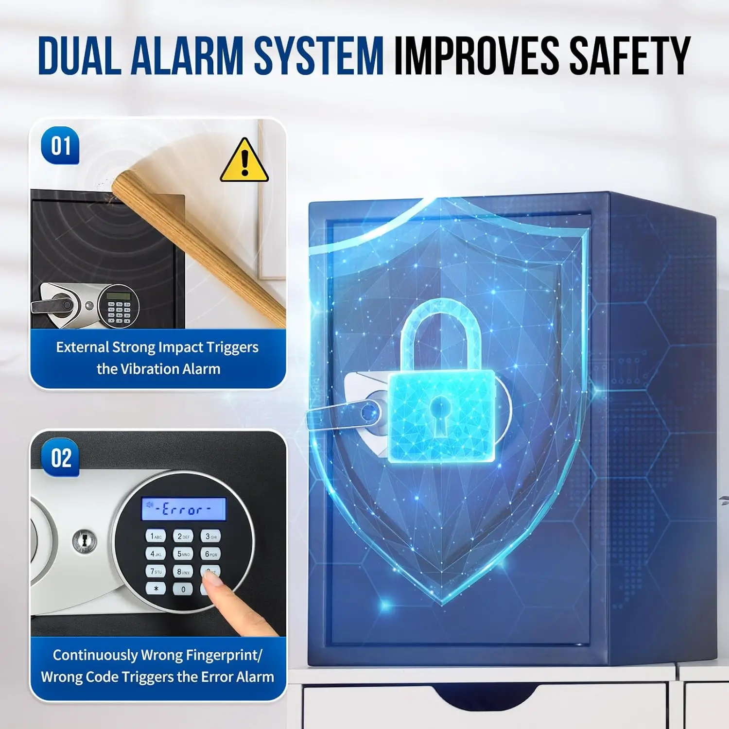 Large Home Safe Box 2.0 Cub Biometric Safe Fingerprint Recogntion Lock Box with Removable Shelf LED Light Fireproof Bag Wall Mou