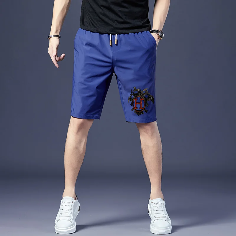 

Cool Sensation Ice Silk Men's orts Trendy Drill Slim Fit Qui Dry Mid-Calf Summer Thin Five-Quarter Pants Casual Leisure