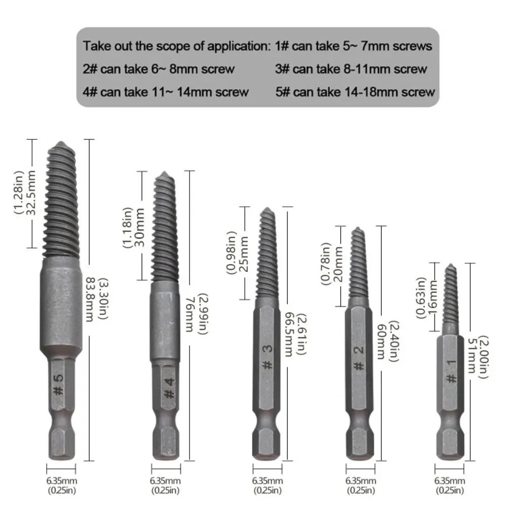 5/6/10pcs Hexagonal Shank Screw Extractor Bearing Steel Hardened Tip Screw Removal Tool Anti-Slip Design Hand Drill Tool