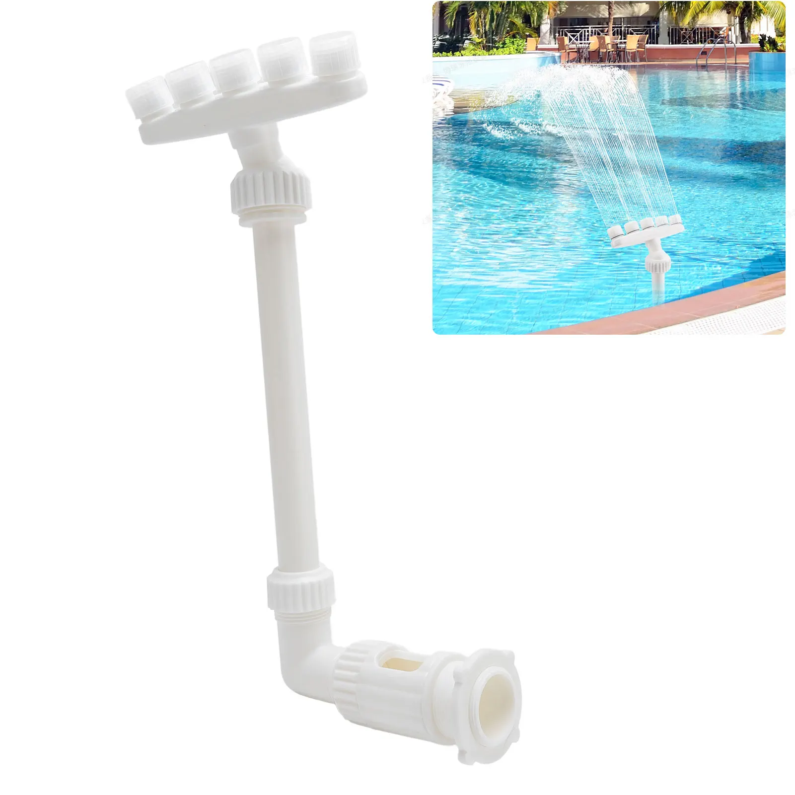 

Фонтан для бассейна, 5 насадок, регулируемая высота, разбрызгиватель водопада для бассейна, пруда, сада