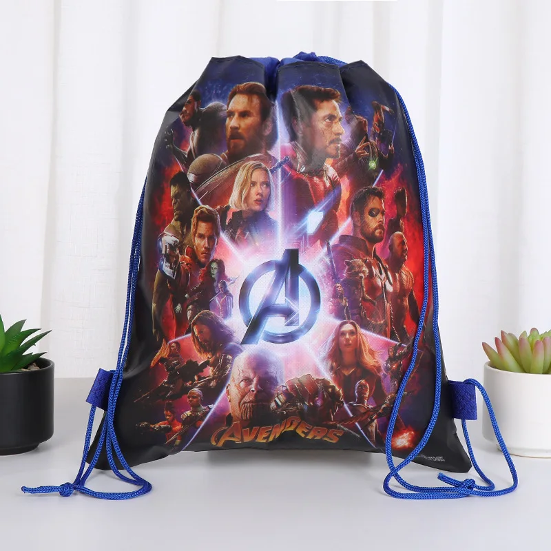 6pcs/set  Spiderman Anime Backpack Kids Birthday Party Non-woven Fabrics Drawstring Bag Avenger Baby Shower Decorate kids Gift