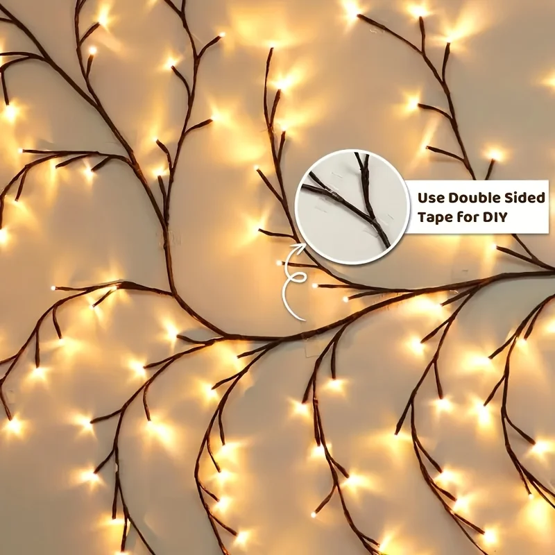 قطعة واحدة من مصباح Willow Vine Fairy يعمل بمنفذ USB - فرع قابل للانحناء بطول 1.8 متر/5.9 قدم مع 96 مصباح LED أبيض دافئ، 8 أوضاع، عيد الحب، ديكور حفلات خارجي لغرفة النوم في المنزل، هدية سيدات الأعمال (البطارية غير متضمنة) #6