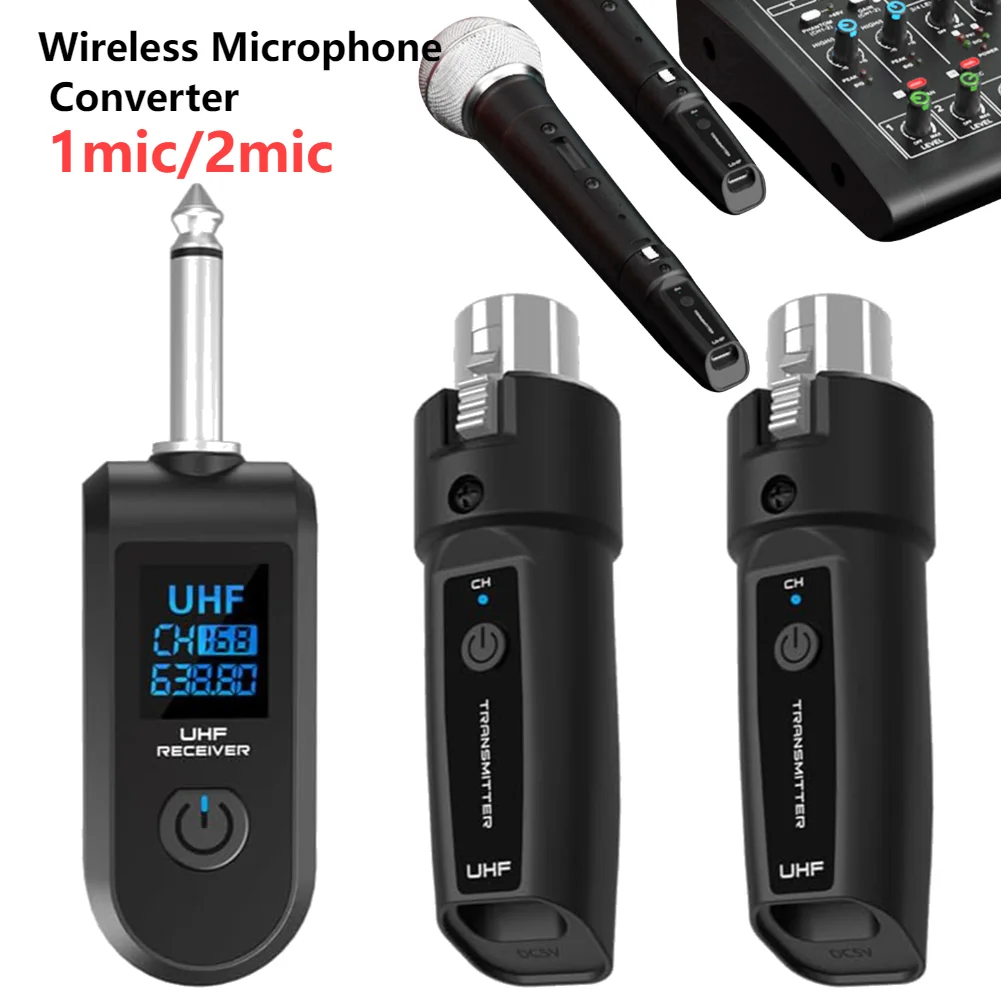 UHF XLR Adapter System Wireless Microphone Transmitter Receiver System for Dynamic Microphone Guitar Audio Mixer PA System