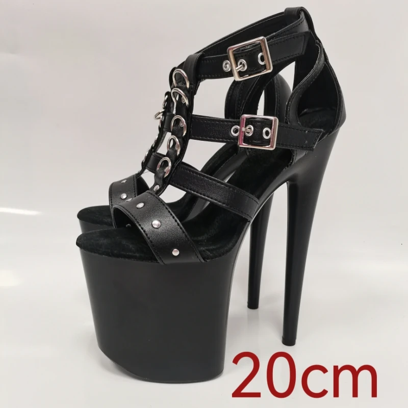 Ultra High Heels Steel Pipe Dance Waterproof Platform Show Thin Heel Fashion Sandals for Women PU Lined Low Cut Buckle Closure