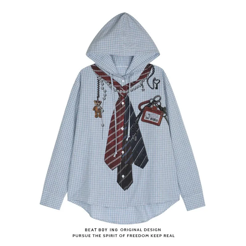 

Свободная толстовка с длинными рукавами и принтом, повседневная рубашка в клетку для мужчин, удобный свободный крой, осенний модный топ