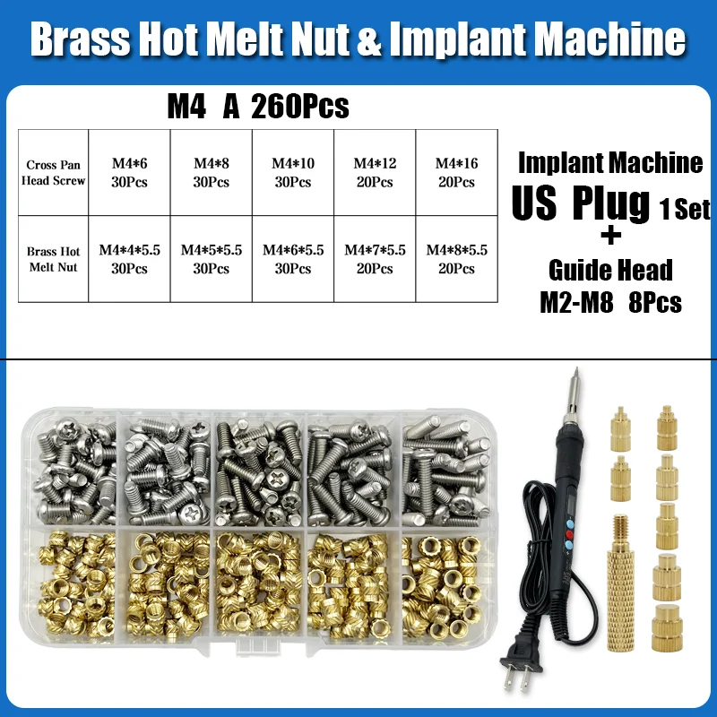 M2 m3 m4 Messing einsatz mutter Edelstahls ch raube Eisens pitze Set Wärme Heiß schmelze Rändel eingebettet Kupfer mutter Schraube des Kunststoff-3D-Druckers – Detail 14
