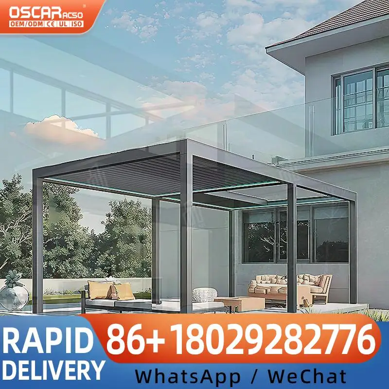 Modern Fireproof Garden Deck Terrace Structure Automatic Adjustable Motorized Bioclimatic Louvered Aluminum Gazebo Pergola pergo