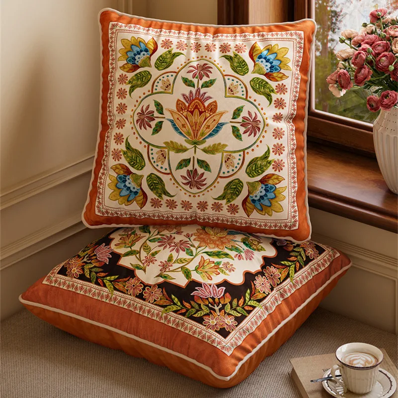 Floral Throw Pillow Covers Velvet Euro Shams Decorative Orange Throw Pillow 18x18 for Couch Sofa Bed Couch Car Outdoor Luxury