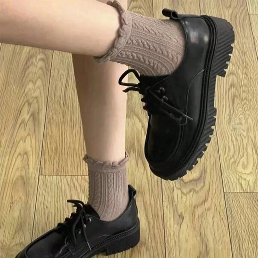 6 Pairs of Knitted Mid Length Stockings for Women\'s Autumn Winter Cute Fashionable Lolita Versatile Lace Ruffled Short Socks