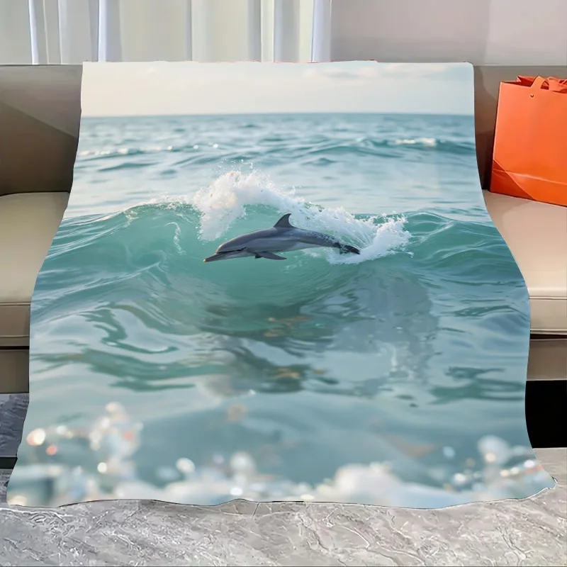 

Flannel Blanket-Soft Lightweight All-season Adorable Dolphin Jumping Ocean Print Soft Baby Blanket