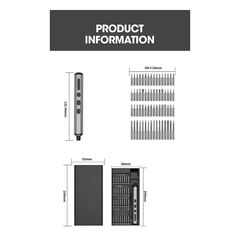 Juego de destornilladores eléctricos inalámbricos 68 en 1, juego de destornilladores de precisión, puntas de destornillador, carga rápida con luz LED duradera