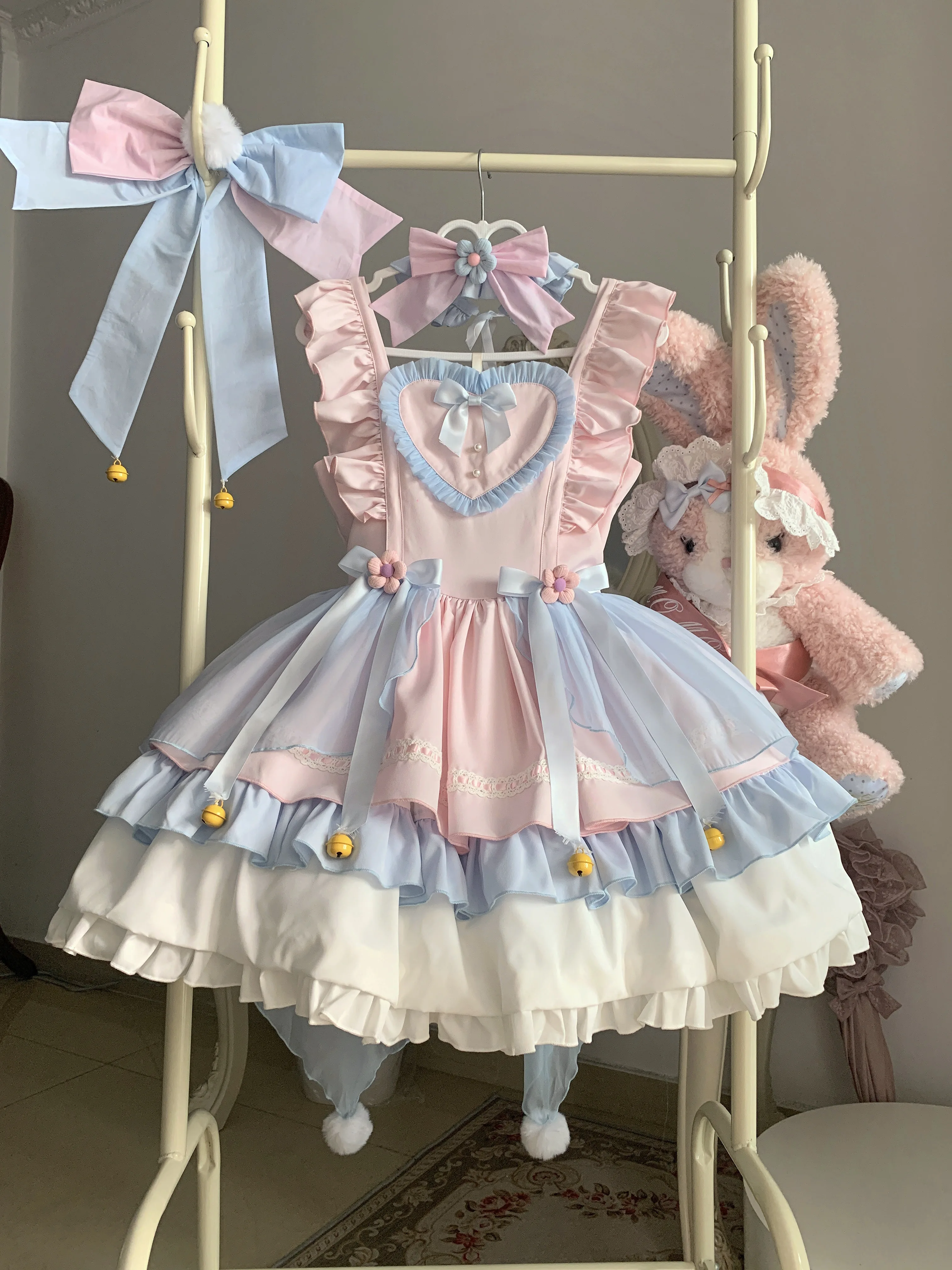 Japoński styl Lolita Suspender Dress Jsk Women's Cute Girls Sweet Kawaii Bow Short Dresses Y2k Maid Costume Spring and Summer