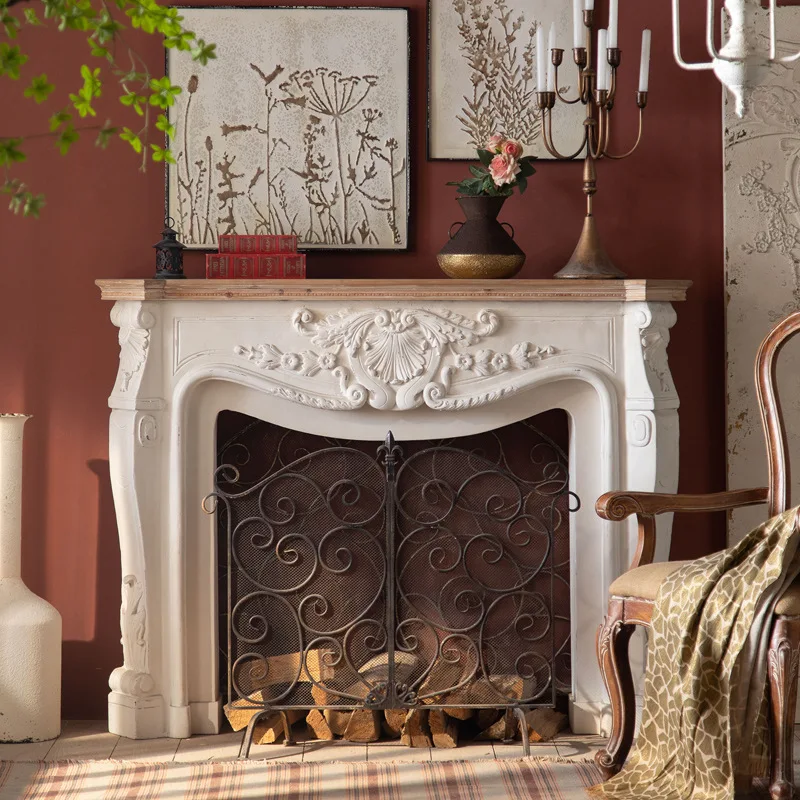 New solid wood living room fireplace cabinet white retro B & B hotel Xuanguantai spot