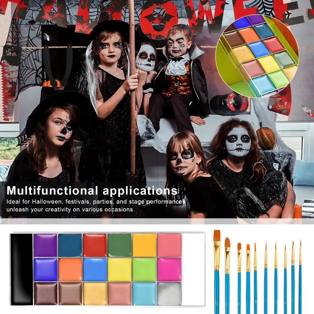 

20 Colors Face Paint Palette with 10 Brushes Face Painting Cream Halloween Christmas Cosplay Party Body Art Makeup Paste