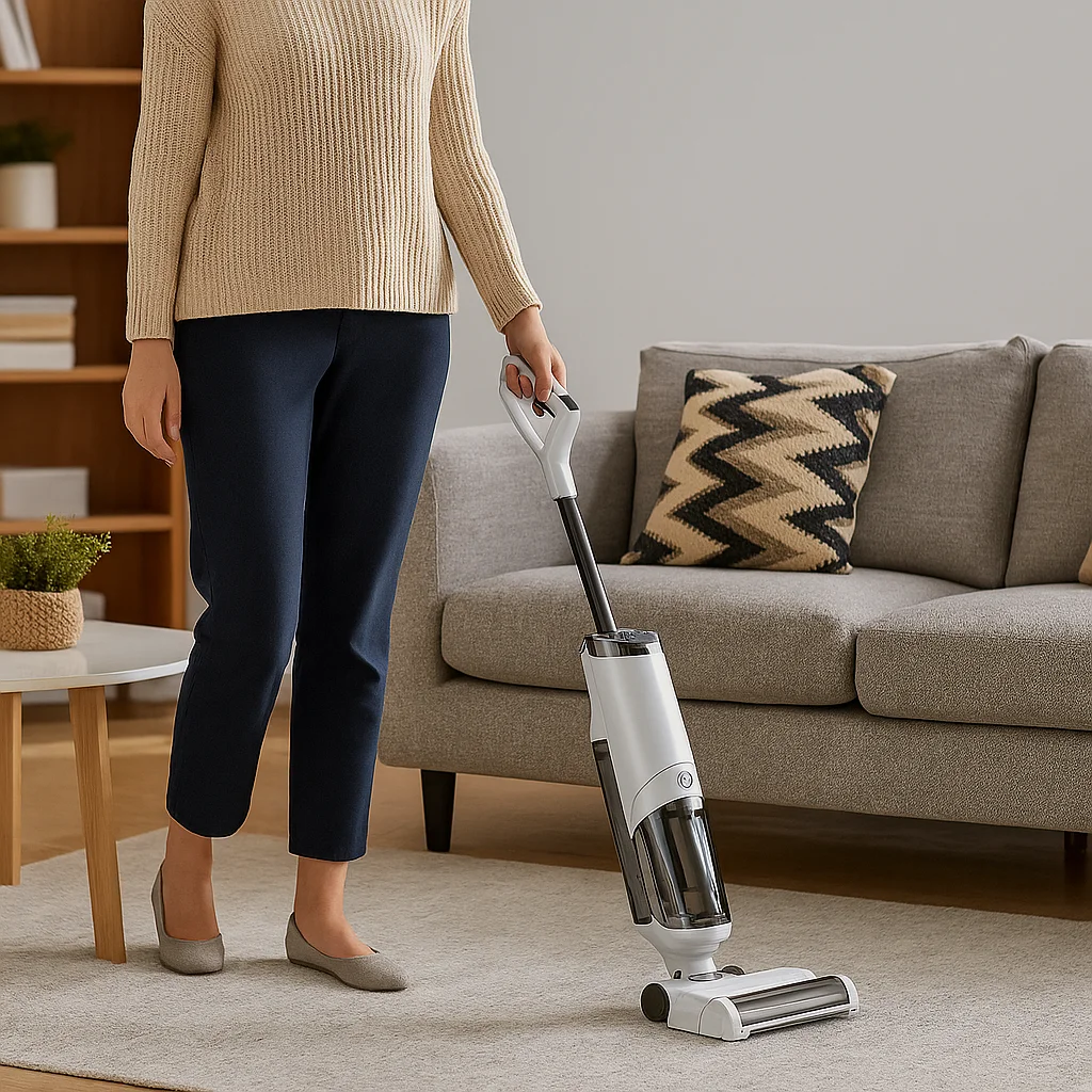 BSCI LED Display Brushless Motor Vacuum Wash Simultaneously Electric Mop Wet Dry Vacuum Cleaner Floor Scrubber Household