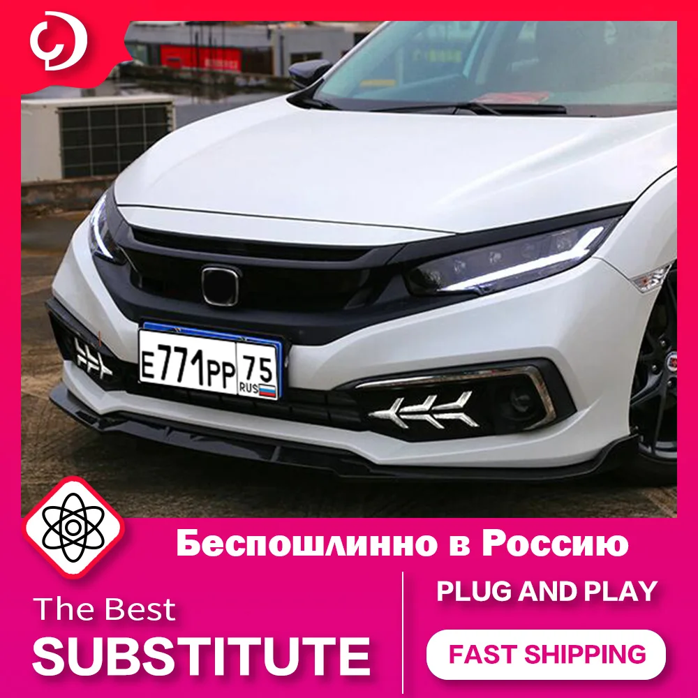 Headlights for Honda Civic X G10 2016-2020 LED DRL Lenses for Head Lamp Turn Signal Angel Eyes Projector Lens Work Light