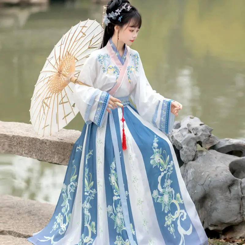 الأصلي والحقيقي Hanfu الملابس القديمة المرأة عبر طوق تنورة الخصر الكبار النمط الصيني نظام جين طالب مجموعة كاملة