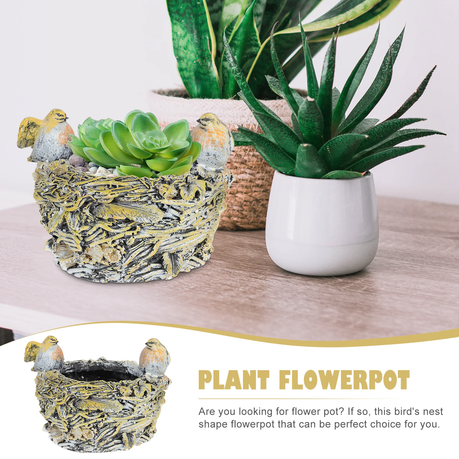 

1pcs Bird'S Nest Shape Resin Flower Pot Lightweight Durable Planter For Succulents Small Flowers Garden Yard Decor Resin Pot