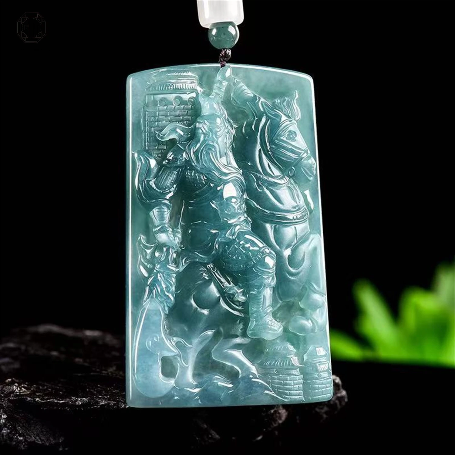 Natural Grade A Jadeite Blue Water Dragon Guan Gong Ice Pendant Unisex Men Women Gemstone Exquisite Necklace Jewelry Gift