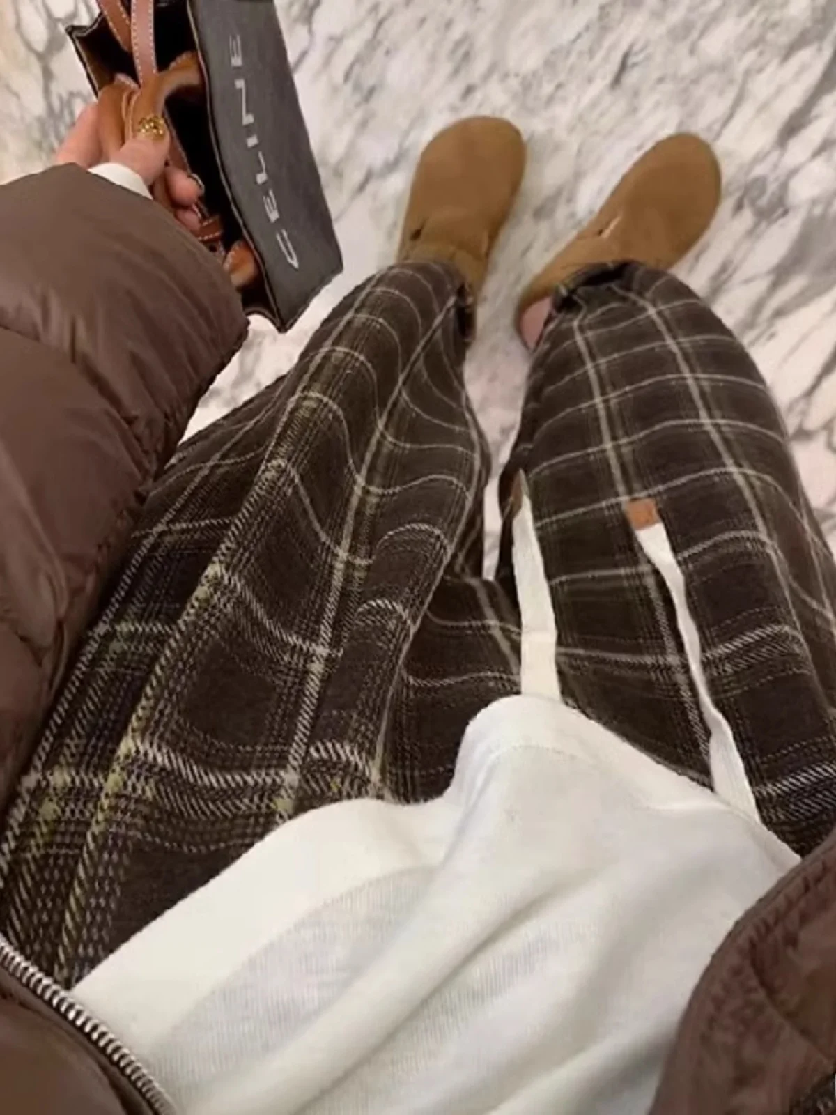 

Большие размеры 300, клетчатые повседневные широкие брюки, мужские осенне-зимние свободные прямые длинные брюки в американском стиле ретро с завязками