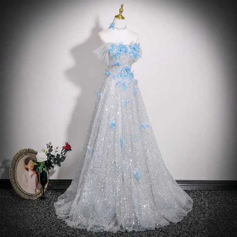 Colorful Butterfly Evening Dress Women's High End Light Luxury Engagement Host Annual Meeting Banquet Birthday Dress Customized