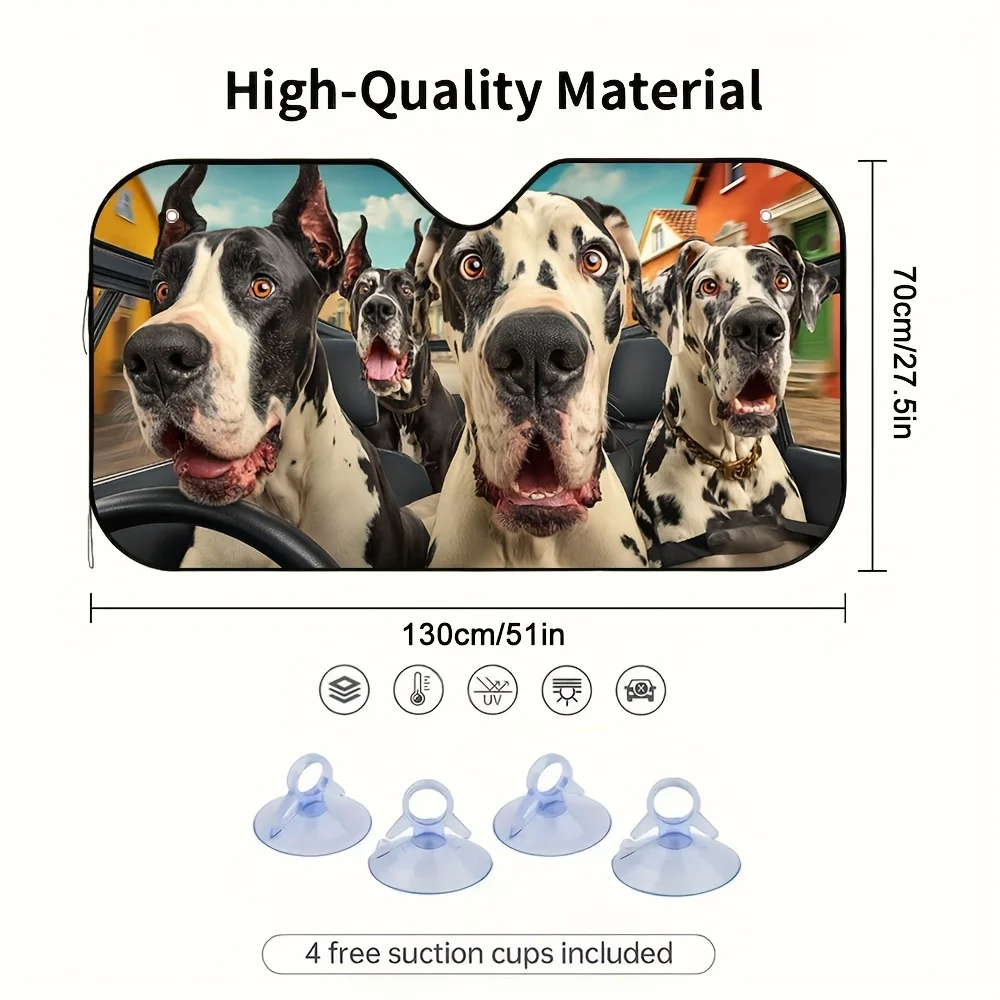 1pc Funny Great Danes Car Ride Trip Elegant Windshield Sun Shade, A Stylish Addition To Your Vehicle